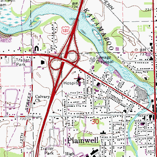 Topographic Map of Borgess Pipp Hospital, MI