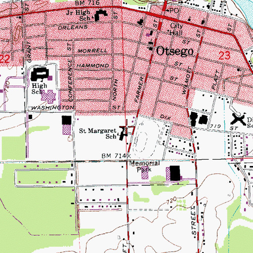 Topographic Map of Saint Margaret's Catholic Church, MI
