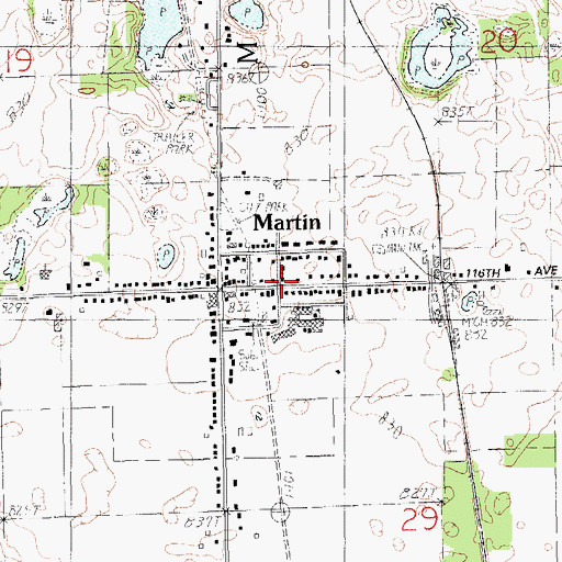 Topographic Map of Martin United Methodist Church, MI