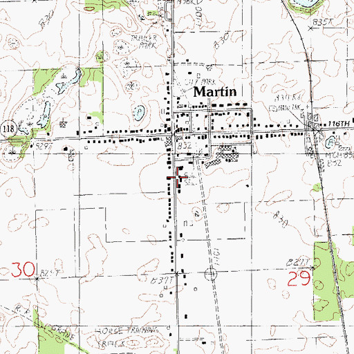 Topographic Map of Martin Township Library, MI