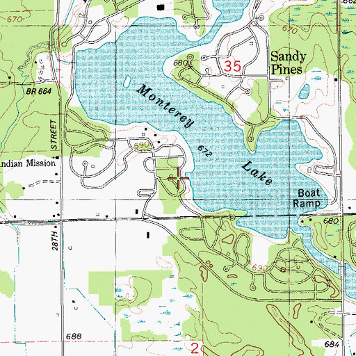 Topographic Map of Sandy Pines RV Resort, MI