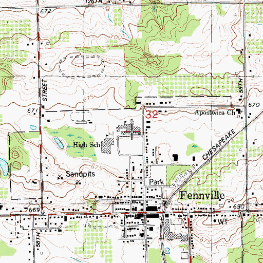 Topographic Map of Fennville High School, MI
