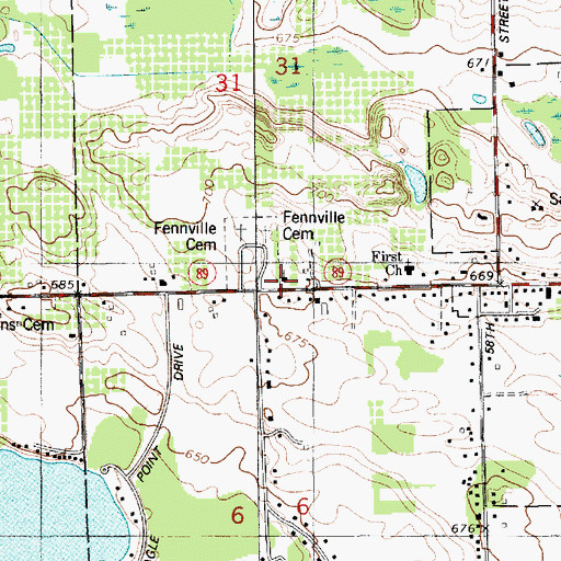 Topographic Map of Fennville Assembly of God Church, MI