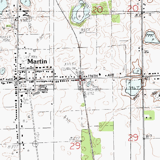 Topographic Map of Martin Station, MI