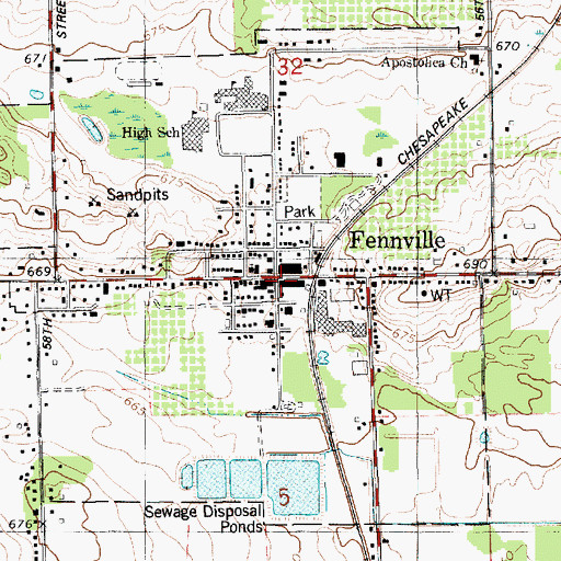Topographic Map of Fennville Post Office, MI