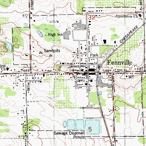 Topographic Map of Fennville District Library, MI