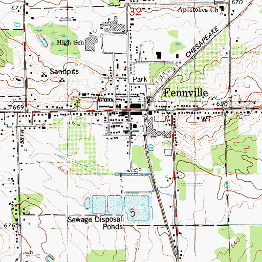 Topographic Map of Fennville City Hall, MI