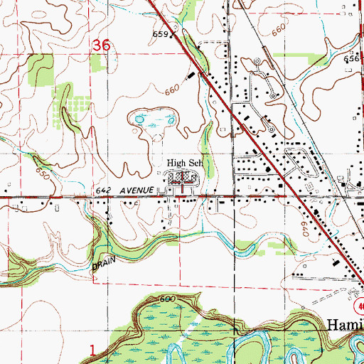 Topographic Map of Hamilton High School, MI
