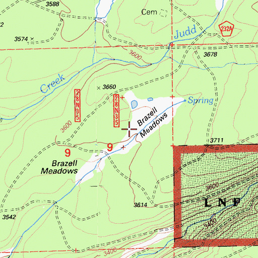 Topographic Map of Brazell Meadows, CA