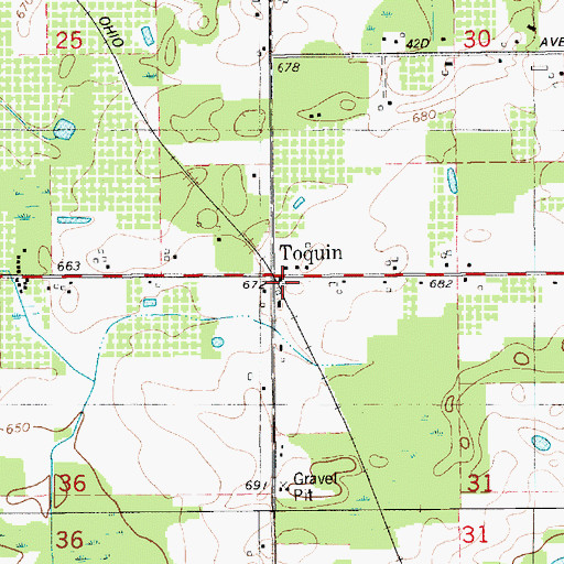 Topographic Map of Toquin Post Office (historical), MI