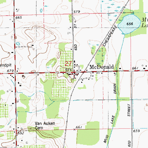 Topographic Map of McDonald Post Office (historical), MI