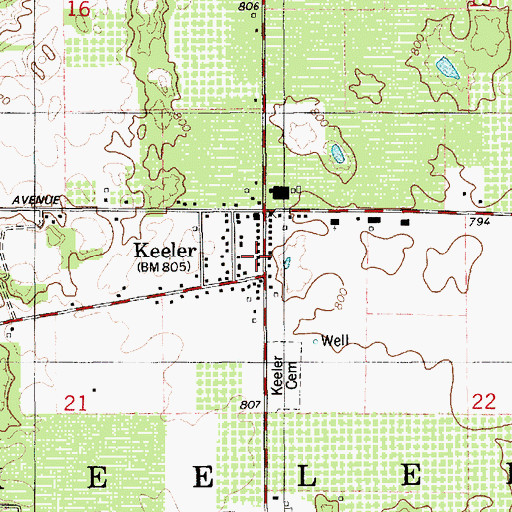 Topographic Map of Keeler Post Office (historical), MI