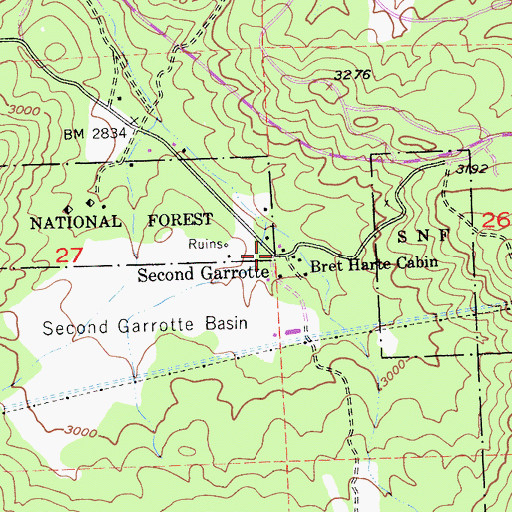 Topographic Map of Bret Harte Cabin, CA