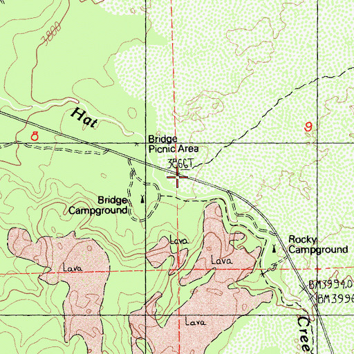 Topographic Map of Bridge Campground, CA
