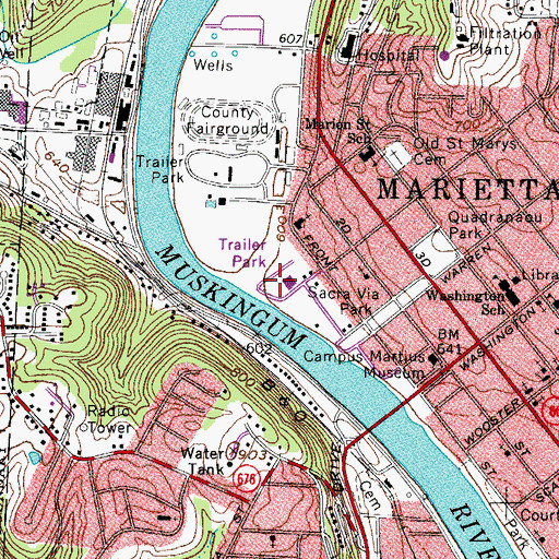 Topographic Map of Marietta Marina Trailer Park, OH