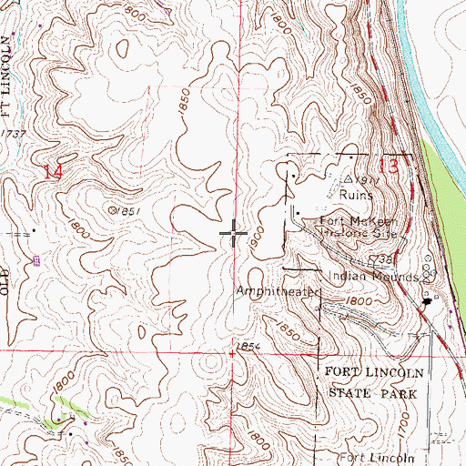 Topographic Map of Fort Lincoln Military Cemetery, ND