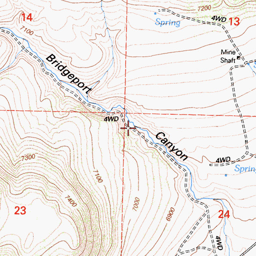 Topographic Map of Bridgeport Canyon, CA