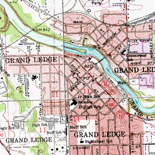 Topographic Map of First United Methodist Church, MI