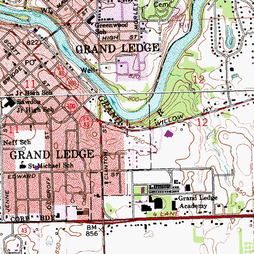 Topographic Map of Grand Ledge Baptist Church, MI