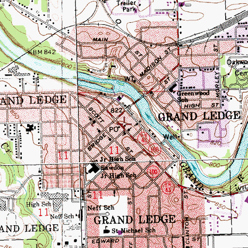 Topographic Map of Grand Ledge Library, MI