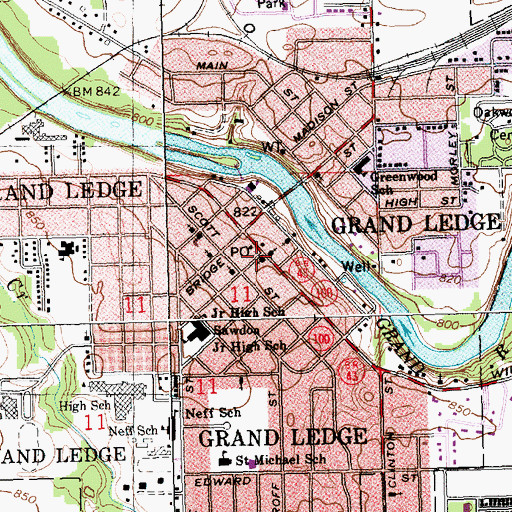 Topographic Map of Grand Ledge City Hall, MI