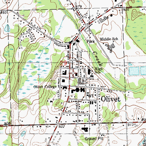 Topographic Map of Burrage Library, MI