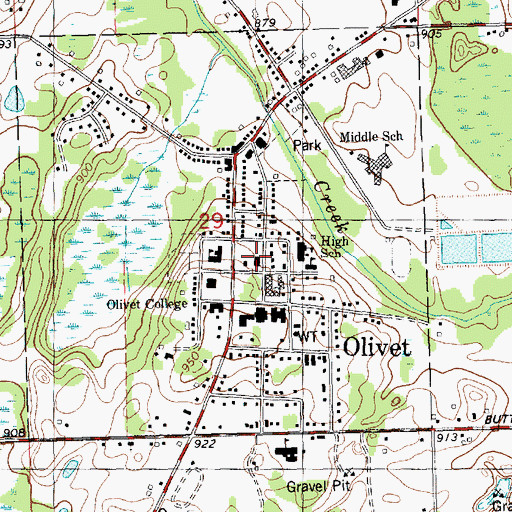 Topographic Map of Olivet Congregational Church, MI