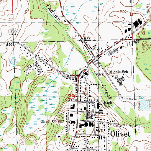 Topographic Map of Olivet City Hall, MI