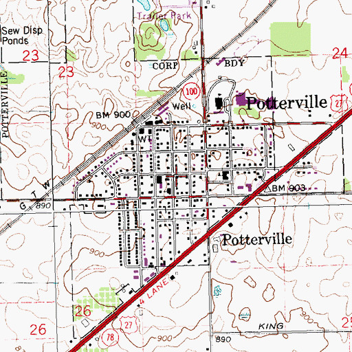 Topographic Map of Potterville Church of the Nazarene, MI