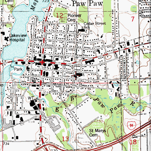 Topographic Map of Saint Mary's Catholic Church, MI