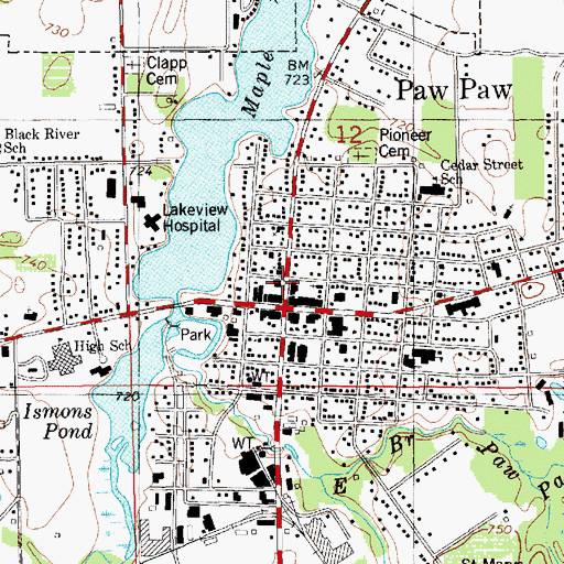 Topographic Map of Paw Paw Post Office, MI