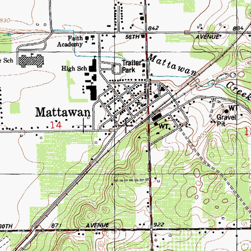 Topographic Map of Mattawan Police Department, MI