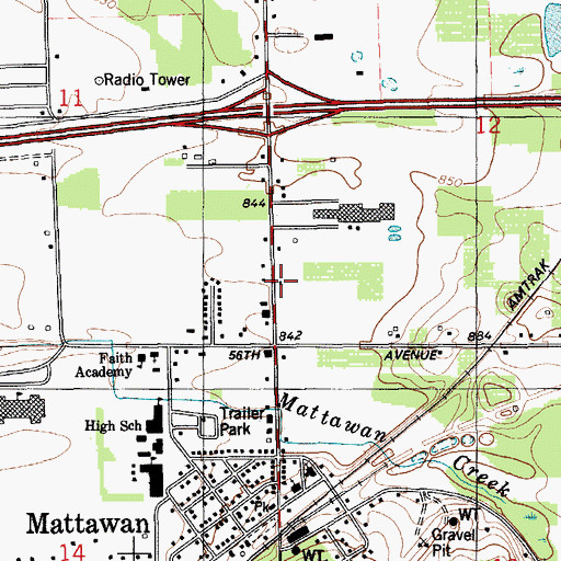 Topographic Map of Mattawan Post Office, MI