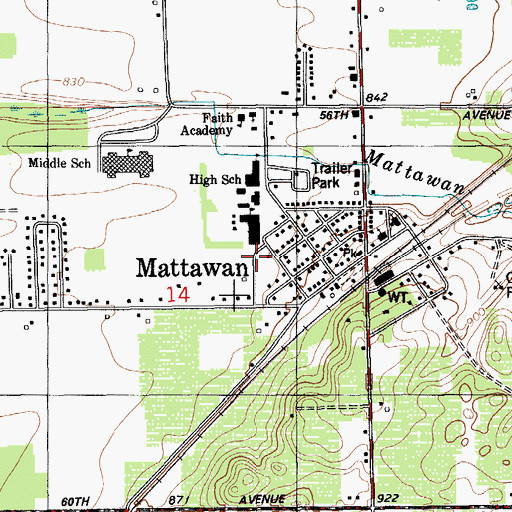 Topographic Map of Mattawan High School, MI