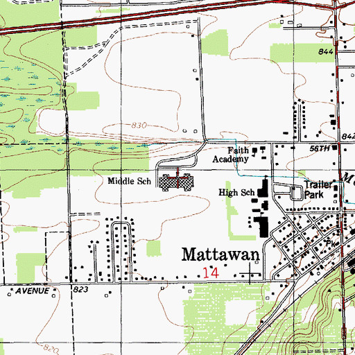 Topographic Map of Mattawan Middle School, MI