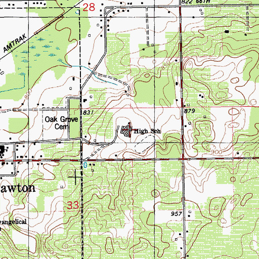 Topographic Map of Lawton High School, MI