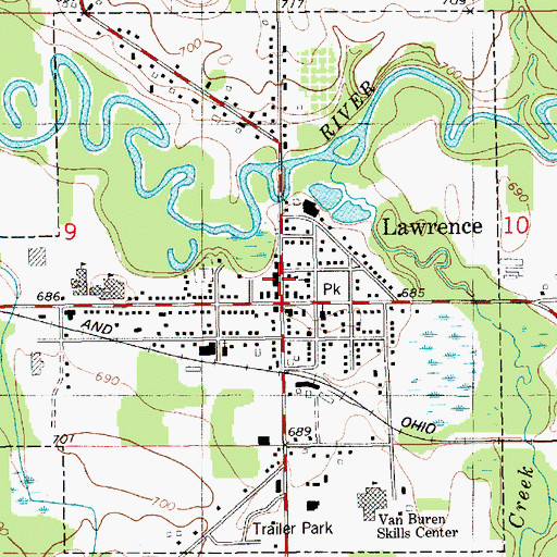 Topographic Map of Lawrence Police Department, MI