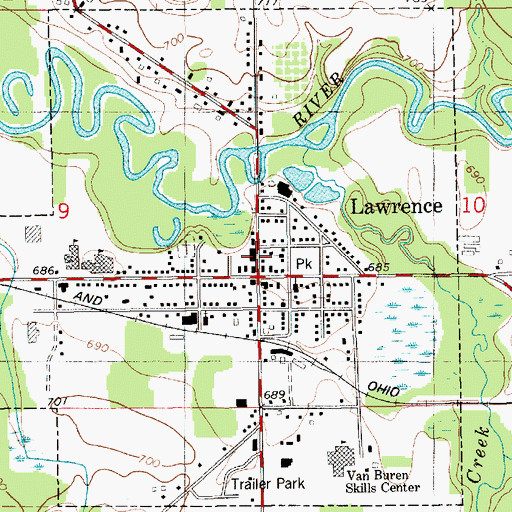 Topographic Map of Lawrence Library, MI
