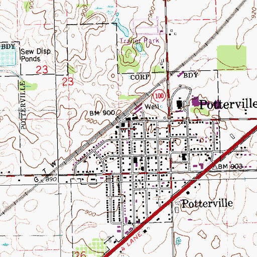 Topographic Map of Potterville Post Office, MI