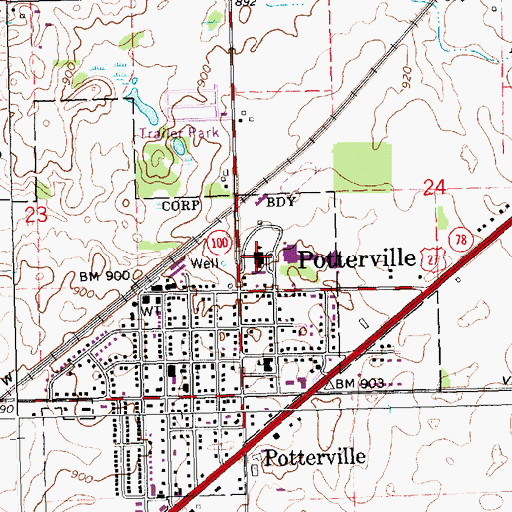 Topographic Map of Potterville High School, MI
