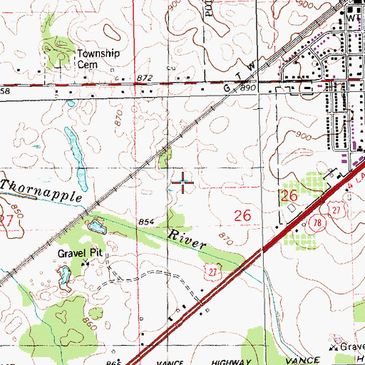 Topographic Map of Alliance Lake Softball Park, MI