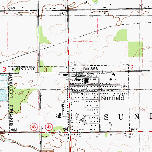 Topographic Map of Sunfield Post Office, MI