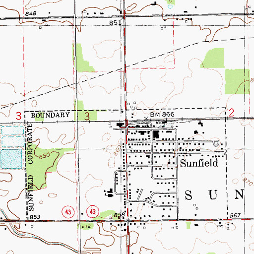 Topographic Map of Sunfield District Library, MI