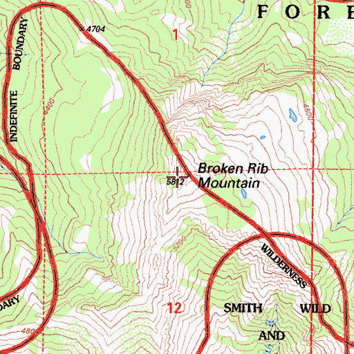 Topographic Map of Broken Rib Mountain, CA