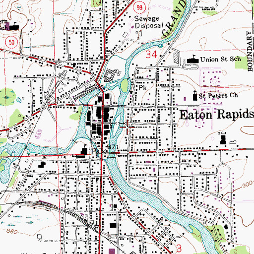 Topographic Map of Eaton Rapids Post Office, MI