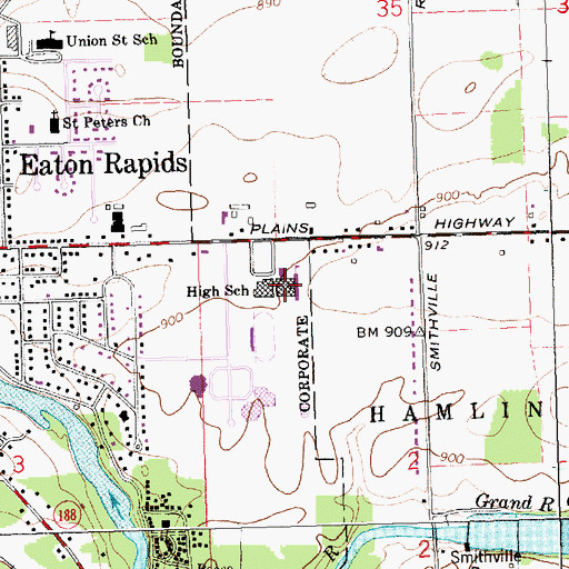 Topographic Map of Eaton Rapids High School, MI