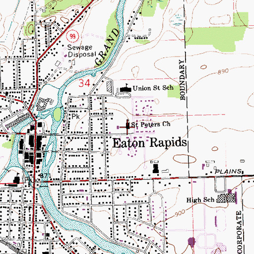 Topographic Map of Saint Peter's Catholic School, MI