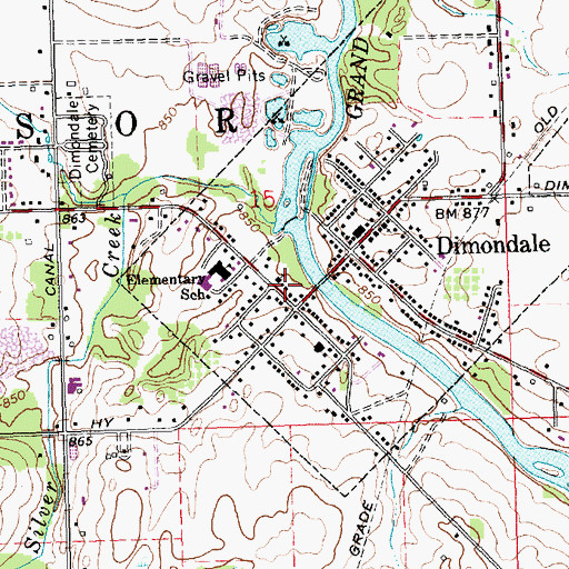 Topographic Map of Dimondale Post Office, MI
