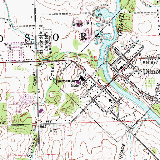 Topographic Map of Dimondale Elementary School, MI