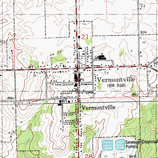 Topographic Map of Vermontville Post Office, MI